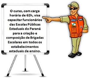 Desenho de um brigadista apontando para um texto