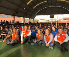 Escola de Curitiba participa de simulação de plano de abandono, através do projeto Brigadas Escolares da Coordenadoria Estadual de Proteção e Defesa Civil.