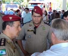 Cel QOBM Antonio Luiz Ferreira da Silva, Maj QOBM Ezequias de Paula Natal e o Prefeito de Pato Branco Sr. Roberto Salvador Viganó.