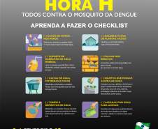 O sábado de Carnaval (6) foi escolhido pelo Governo do Estado para a realização da campanha Hora H – Todos contra o mosquito da Dengue. O objetivo é convocar todos os paranaenses a vistoriar casas e quintais simultaneamente, às 10h da manhã, com o objetivo de eliminar criadouros do mosquito transmissor da dengue, zika e chikungunya.