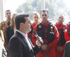 O governador Carlos Massa Ratinho Junior homenageou, nesta segunda-feira (1/4) bombeiros do Estado e profissionais de outras áreas enviados pelo Paraná para apoio aos trabalhos em Brumadinho (MG), após o rompimento da barragem da Mina do Feijão. Curitiba, 01-04-19.Foto: Arnaldo Alves / ANPr.