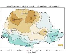 Maio teve chuvas desproporcionais em diversas regiões do Estado, aponta Simepar