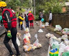 Estado mobiliza doação de 8 toneladas de frango por cooperativas; Defesa Civil entrega cestas básicas
