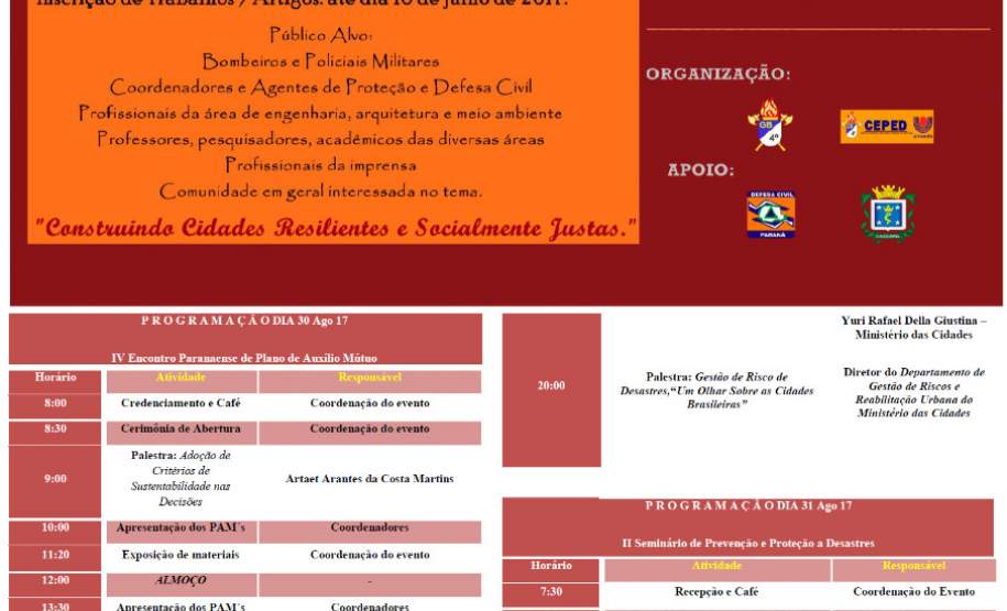 II Seminário Técnico Científico de Prevenção e Proteção a Desastres e IV Encontro Paranaense de PAM II Seminário Técnico Científico de Prevenção e Proteção a Desastres e IV Encontro Paranaense de PAM