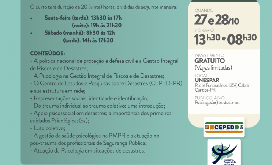 Estão abertas as inscrições para o curso "Intervenção e Saúde Mental em Desastres" Estão abertas as inscrições para o curso "Intervenção e Saúde Mental em Desastres"