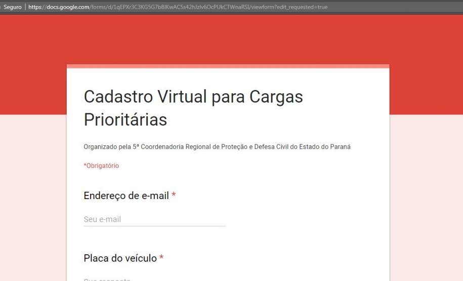 Cadastro Virtual para Cargas Prioritárias na área da 5ªCORPDEC