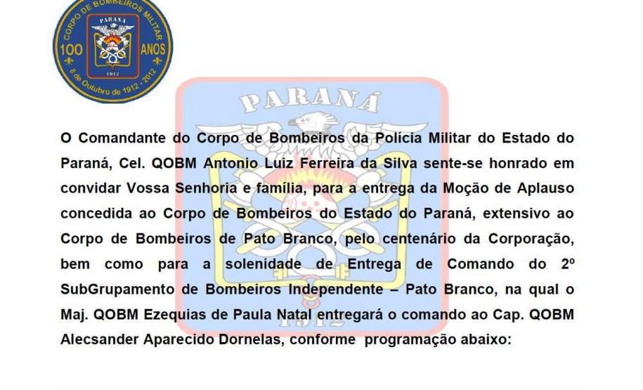 Convite: Moção de Aplauso e a Entrega do Comando do 2°SGBI Convite: Moção de Aplauso e a Entrega do Comando do 2°SGBI