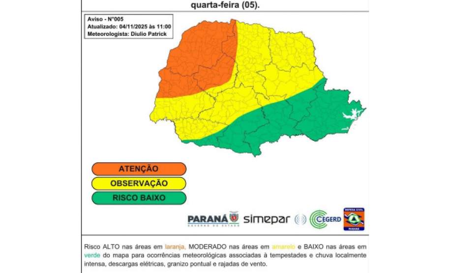 Simepar alerta para novos temporais nos próximos dias; Defesa Civil orienta cuidados