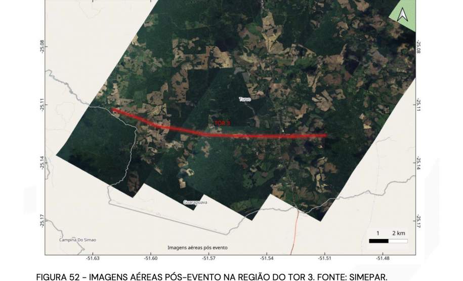 Laudo técnico final do Simepar eleva classificação de tornados que atingiram 11 cidades do Paraná