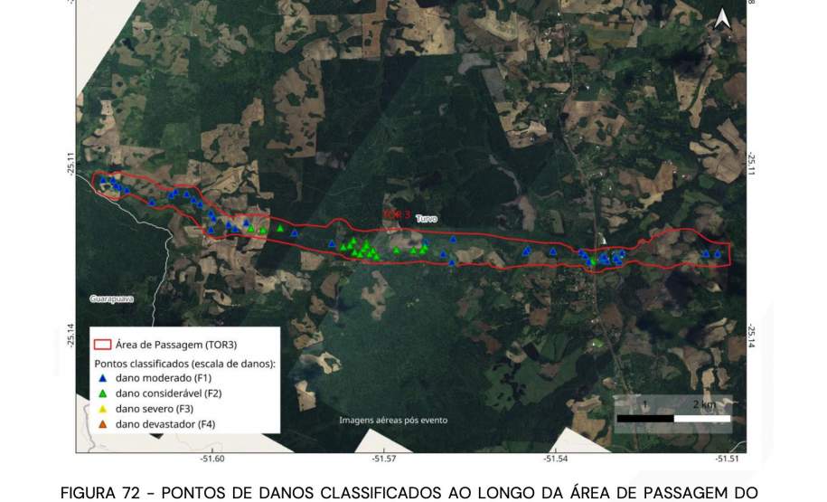 Laudo técnico final do Simepar eleva classificação de tornados que atingiram 11 cidades do Paraná